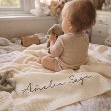 Personalized Embroidered Cotton Knit Baby Blanket, Soft Stroller Keepsake