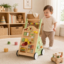 Wooden Baby Walker with Activity Center, Montessori Push Toy for Toddlers, First Birthday Gift