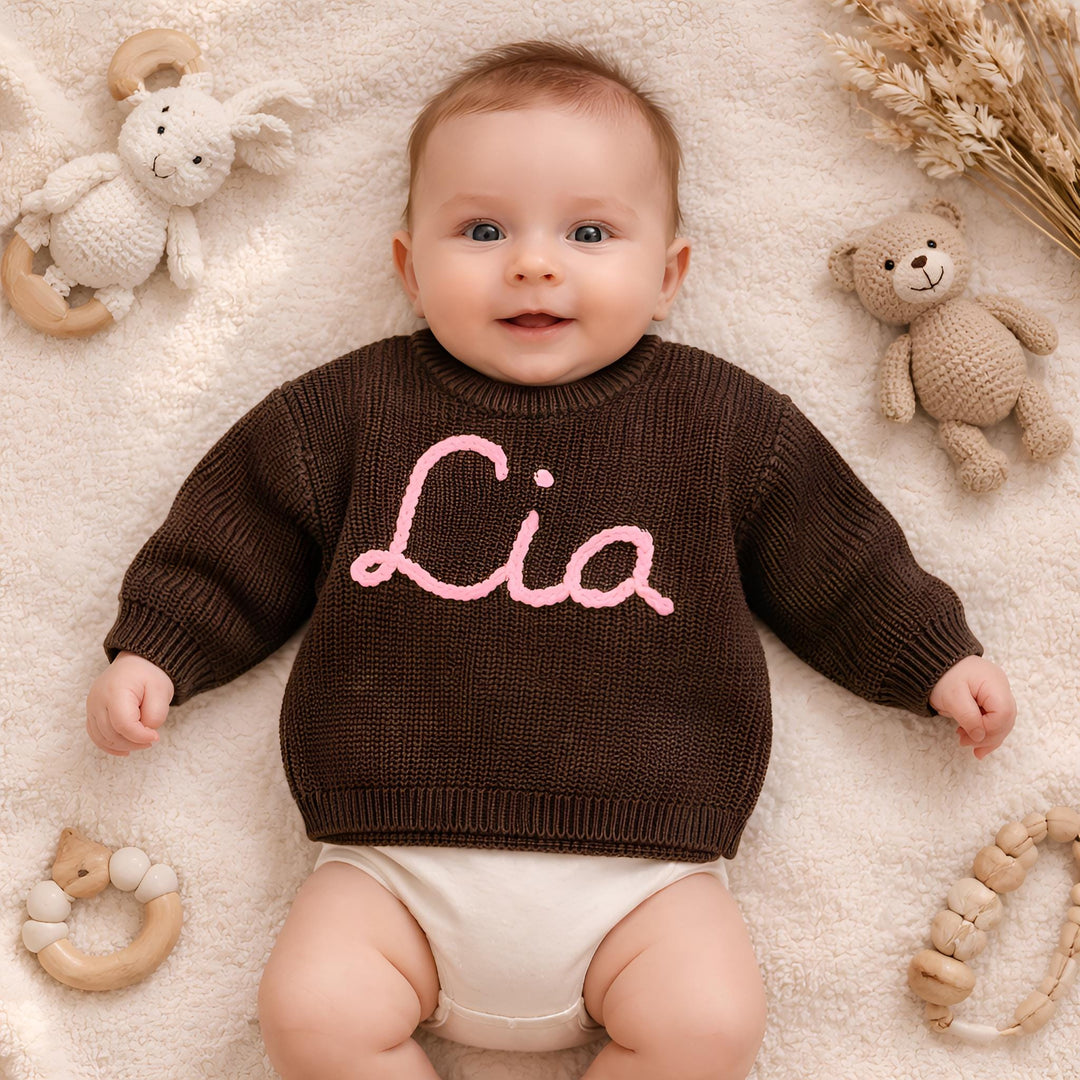 Custom Embroidered Baby Name Sweater: Soft Knit Keepsake Gift
