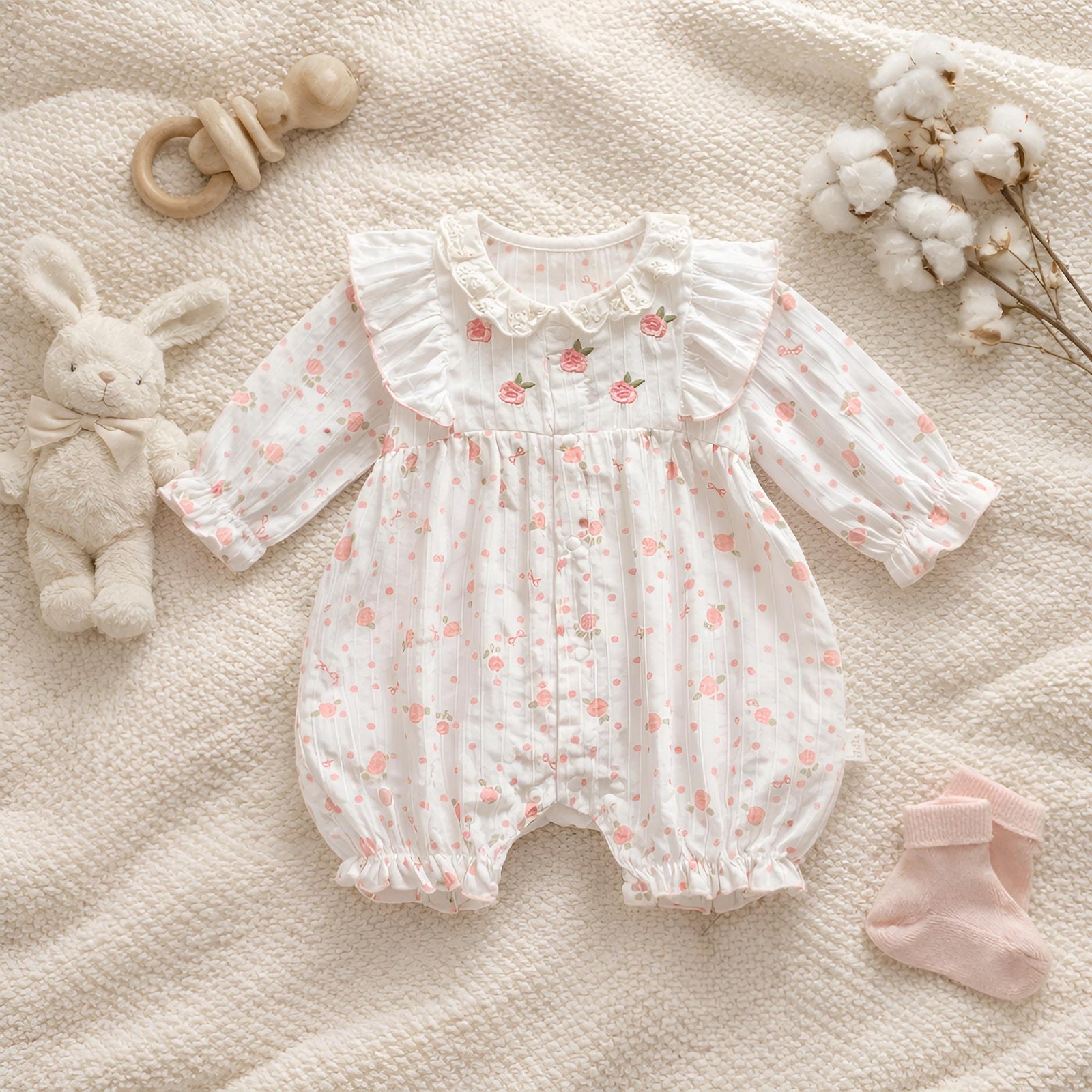 Floral Ruffle Cotton Baby Romper, Spring Summer Toddler Outfit