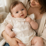 Load image into Gallery viewer, Baby Girl Cotton Romper, Lace Collar Floral Outfit, Soft Summer Clothes
