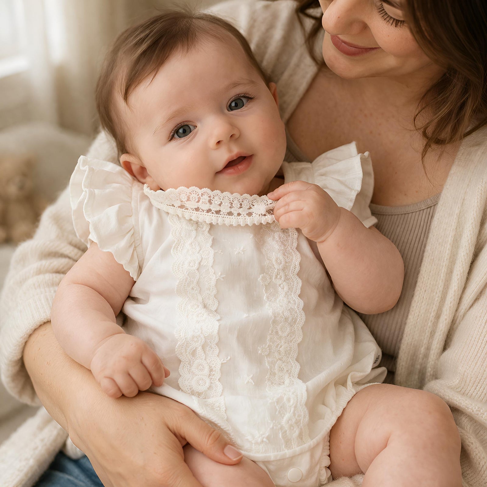 Baby Girl Cotton Romper, Lace Collar Floral Outfit, Soft Summer Clothes