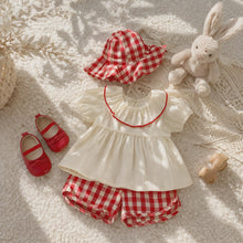 Baby Girl Outfit: Red Checkered Pants, Ruffle Top, Soft Cotton Summer Clothes