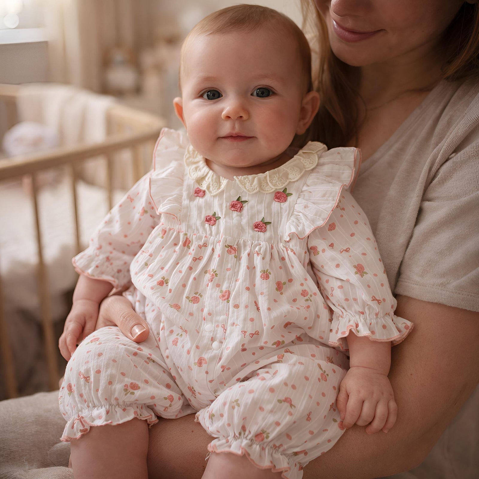 Floral Ruffle Cotton Baby Romper, Spring Summer Toddler Outfit