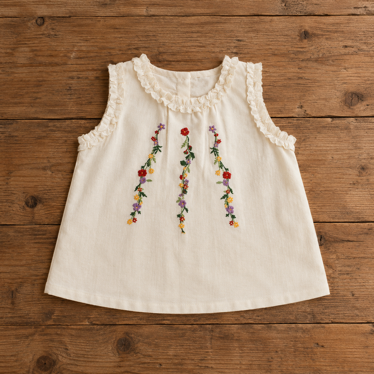 Girls Floral Embroidered Cotton Separates, Ruffle Dress Top or Pants