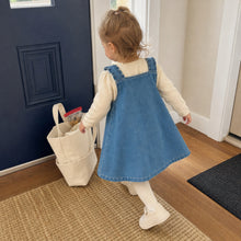 Girls Denim Pinafore Dress, Heart Pocket Western Toddler Jumper