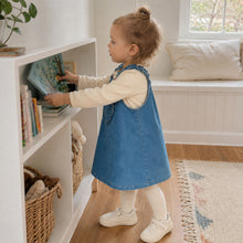 Girls Denim Pinafore Dress, Heart Pocket Western Toddler Jumper