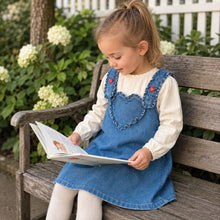 Girls Denim Pinafore Dress, Heart Pocket Western Toddler Jumper