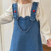 Girls Denim Pinafore Dress, Heart Pocket Western Toddler Jumper