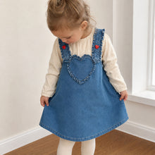 Girls Denim Pinafore Dress, Heart Pocket Western Toddler Jumper