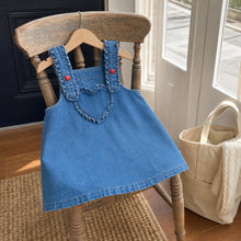 Girls Denim Pinafore Dress, Heart Pocket Western Toddler Jumper