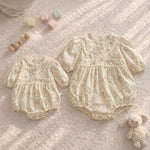 Load image into Gallery viewer, Baby Girl Floral Cotton Romper, Lace Collar, Spring Toddler Outfit