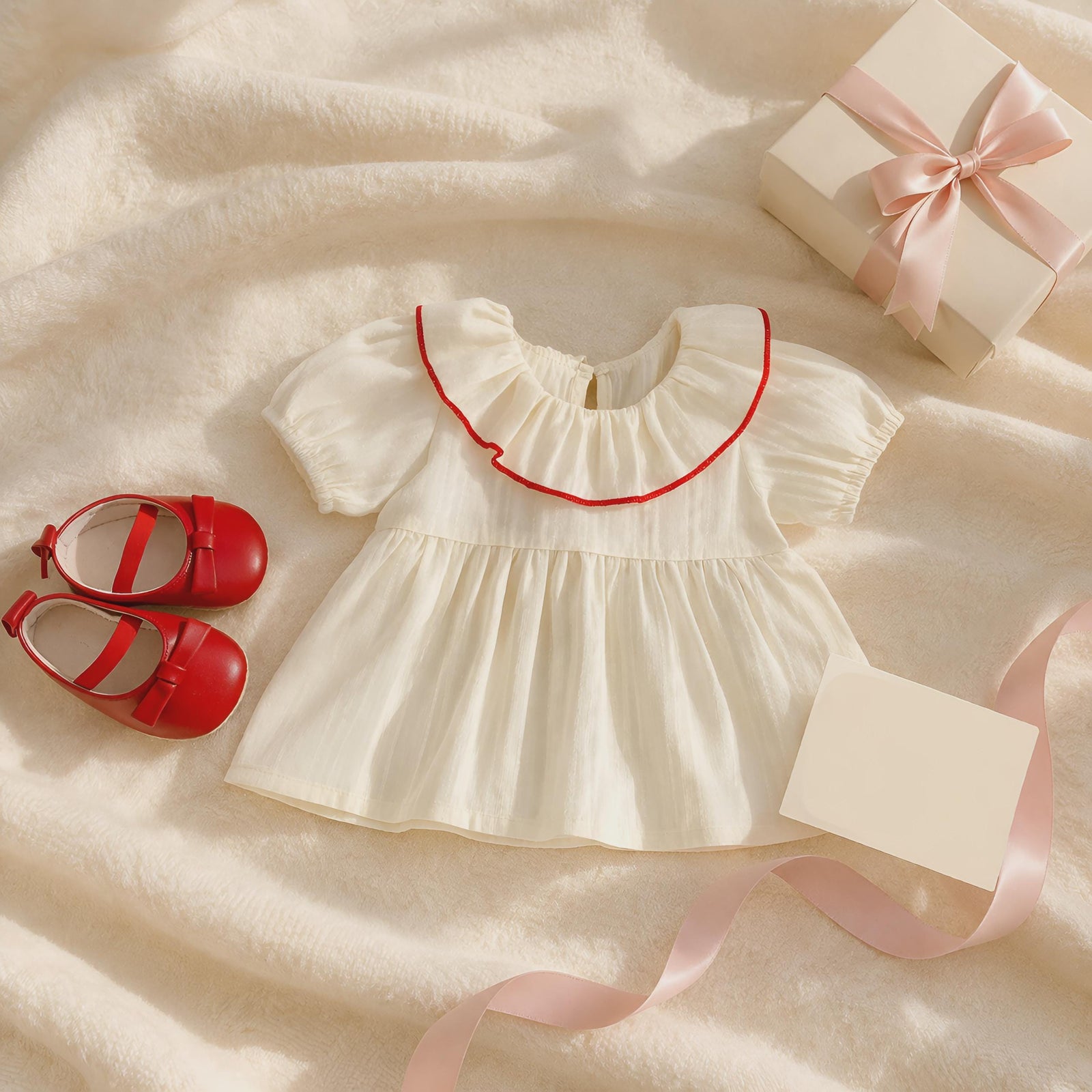 Baby Girl Outfit: Red Checkered Pants, Ruffle Top, Soft Cotton Summer Clothes