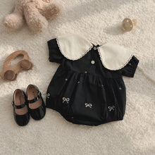 Toddler Girl Cotton Romper, Bow Embroidery Lapel, Soft Loose Baby Clothes