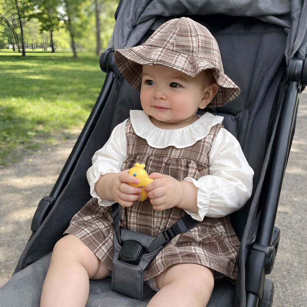 Baby Girl Checkered Romper, Peter Pan Collar, Hooded Cotton Outfit, Spring Autumn Toddler Clothes