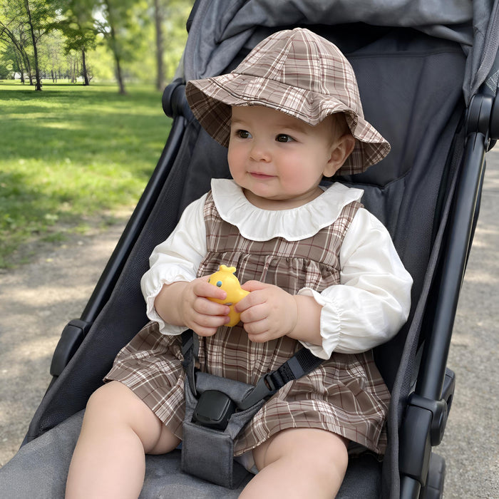 Baby Girl Checkered Romper, Peter Pan Collar, Hooded Cotton Outfit, Spring Autumn Toddler Clothes