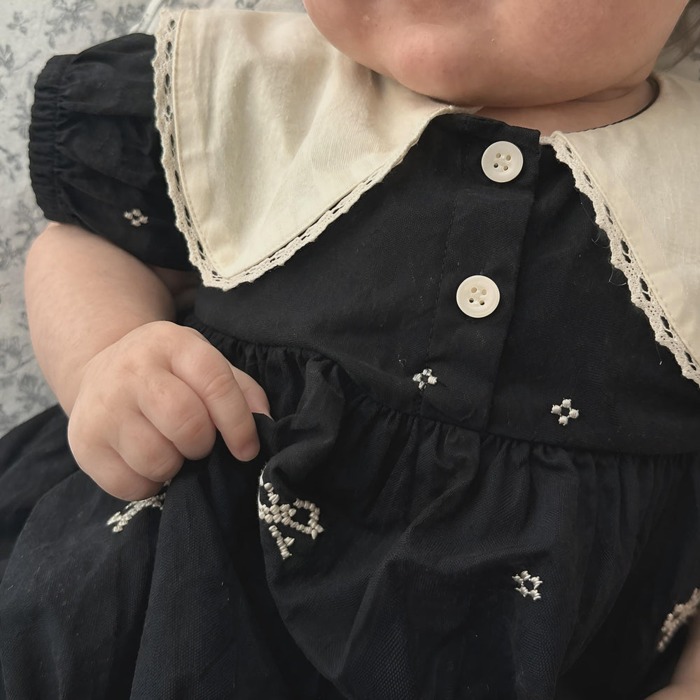 Toddler Girl Cotton Romper, Bow Embroidery Lapel, Soft Loose Baby Clothes