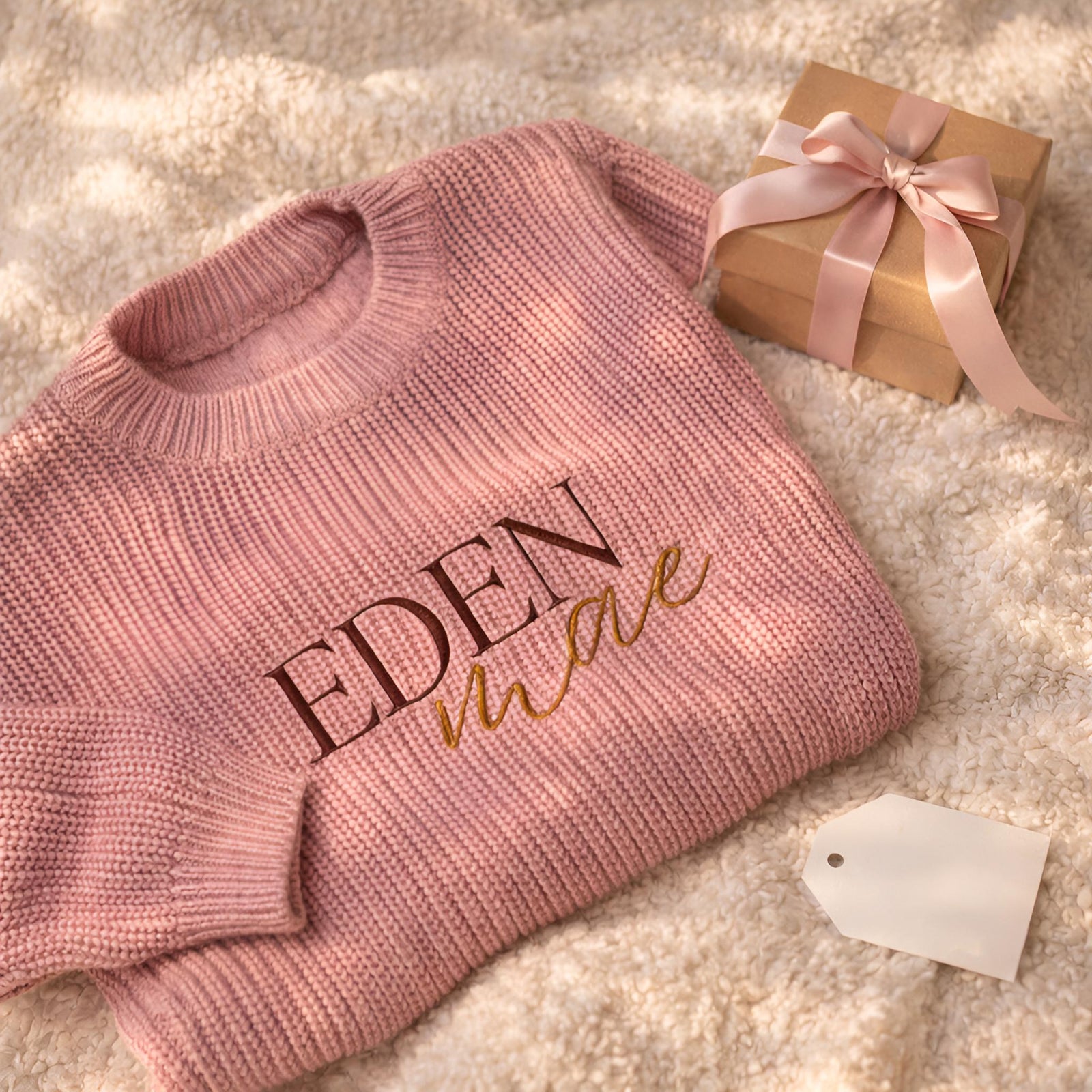 Personalized Embroidered Baby Name Knit Sweater, Custom Cozy Toddler Jumper