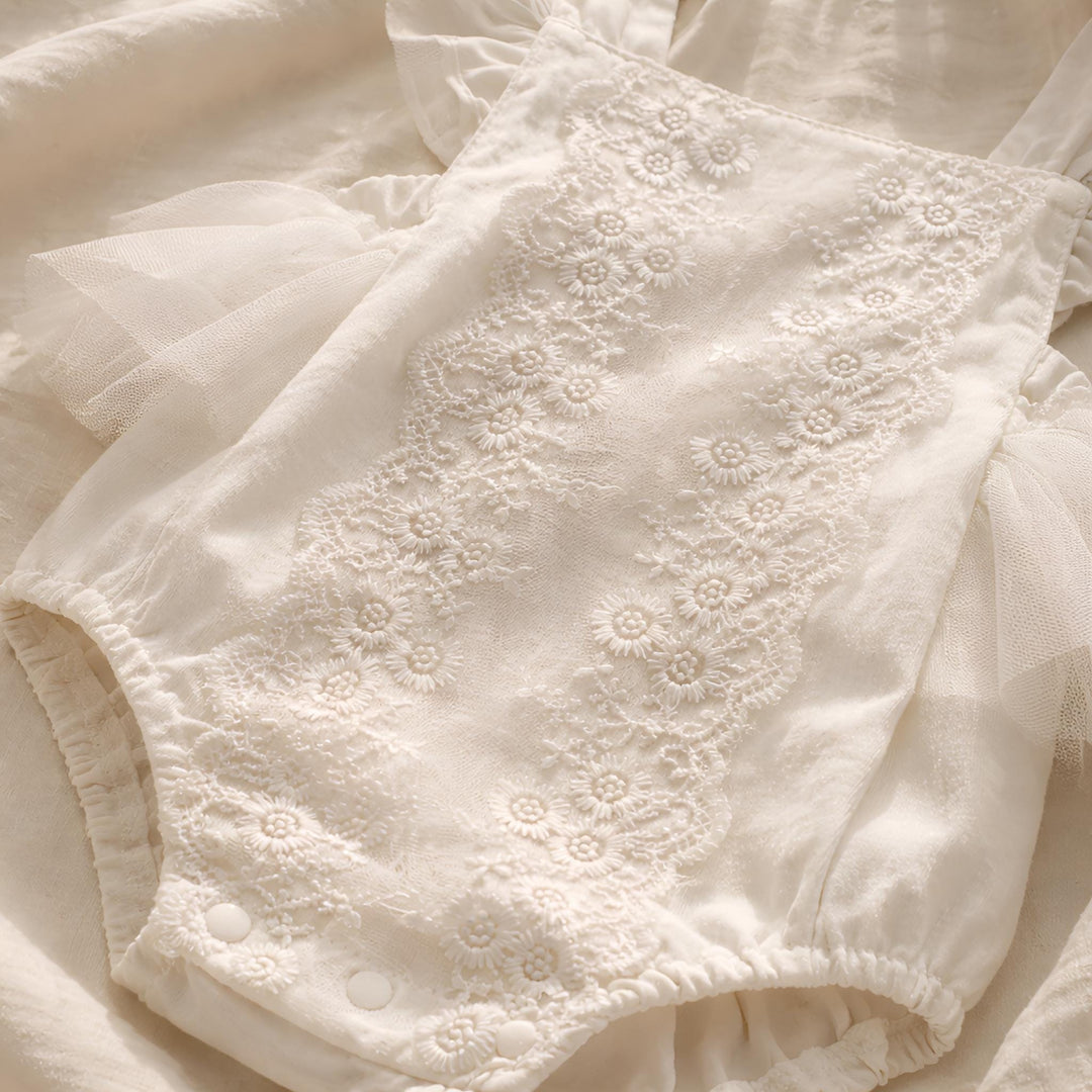Baby Girl Cotton Romper, Lace Collar Floral Outfit, Soft Summer Clothes