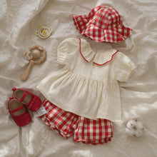 Baby Girl Outfit: Red Checkered Pants, Ruffle Top, Soft Cotton Summer Clothes