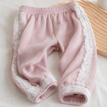 Girls Pink Bunny Ear Hoodie and Lace Ruffle Pants Set, 2-Piece Ribbed Outfit