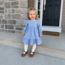 Girls Floral Tiered Dress, Blue or Pink Long Sleeve Outfit