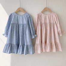 Girls Floral Tiered Dress, Blue or Pink Long Sleeve Outfit