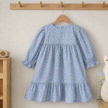 Girls Floral Tiered Dress, Blue or Pink Long Sleeve Outfit