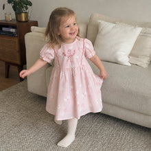 Girls Bunny Bow Cotton Dress, Ivory or Pink Short Sleeve Outfit