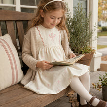 Girls Bunny Bow Cotton Dress, Ivory or Pink Short Sleeve Outfit