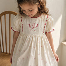 Girls Bunny Bow Cotton Dress, Ivory or Pink Short Sleeve Outfit