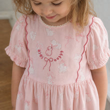 Girls Bunny Bow Cotton Dress, Ivory or Pink Short Sleeve Outfit