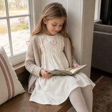 Girls Bunny Bow Cotton Dress, Ivory or Pink Short Sleeve Outfit