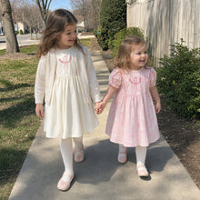 Girls Bunny Bow Cotton Dress, Ivory or Pink Short Sleeve Outfit
