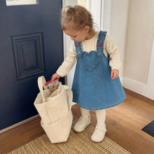 Girls Denim Pinafore Dress, Heart Pocket Western Toddler Jumper