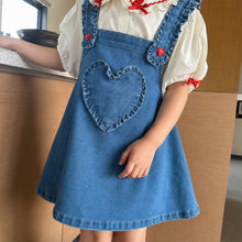 Girls Denim Pinafore Dress, Heart Pocket Western Toddler Jumper