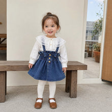 Girls Denim Pinafore Dress Set or Ivory Pleated Dress