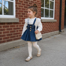 Girls Denim Pinafore Dress Set or Ivory Pleated Dress