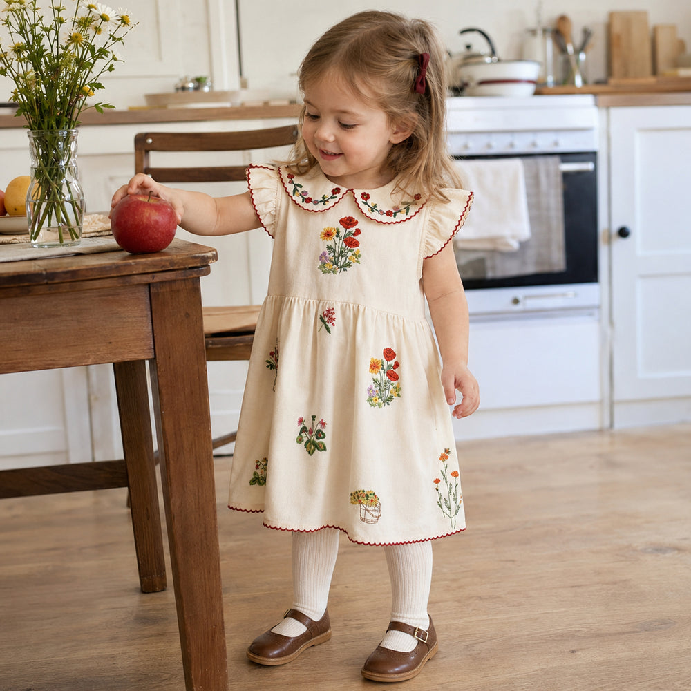 Girls Floral Embroidered Cotton Separates, Ruffle Dress Top or Pants