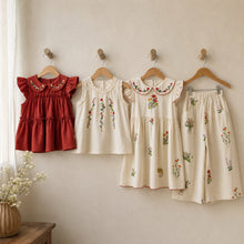 Girls Floral Embroidered Cotton Separates, Ruffle Dress Top or Pants