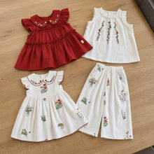 Girls Floral Embroidered Cotton Separates, Ruffle Dress Top or Pants