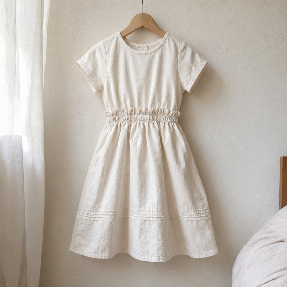 Girls Ivory Cotton Linen Dress, Neutral Back to School Outfit — candid everyday styling