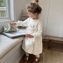 Girls Ivory Embroidered Cotton Dress, Long Sleeve Fall Toddler Outfit