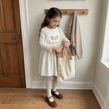 Girls Ivory Embroidered Cotton Dress, Long Sleeve Fall Toddler Outfit