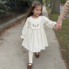 Girls Ivory Embroidered Cotton Dress, Long Sleeve Fall Toddler Outfit