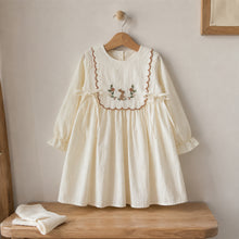 Girls Ivory Embroidered Cotton Dress, Long Sleeve Fall Toddler Outfit