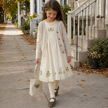 Girls Ivory Floral Embroidered Cotton Dress, Sleeveless Ruffle Hem