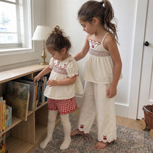 Girls Ivory Embroidered Top, Pants or Plaid Shorts, Cotton Separates