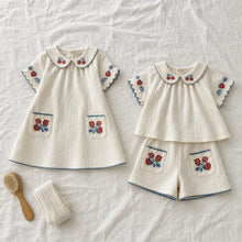 Girls Strawberry Cotton Dress or Shorts Set, Ivory Embroidered Outfit