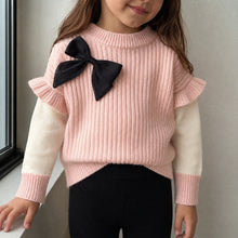 Toddler Girls Ribbed Knit Bow Sweater & Flared Pants Set, Cozy Fall Outfit